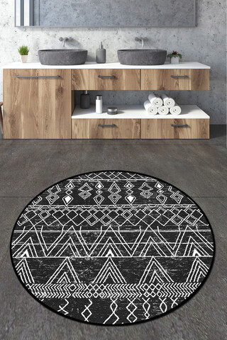 Covoraș de baie, chilai, straordinario black circle djt 80, poliester, negru / antracit / alb
