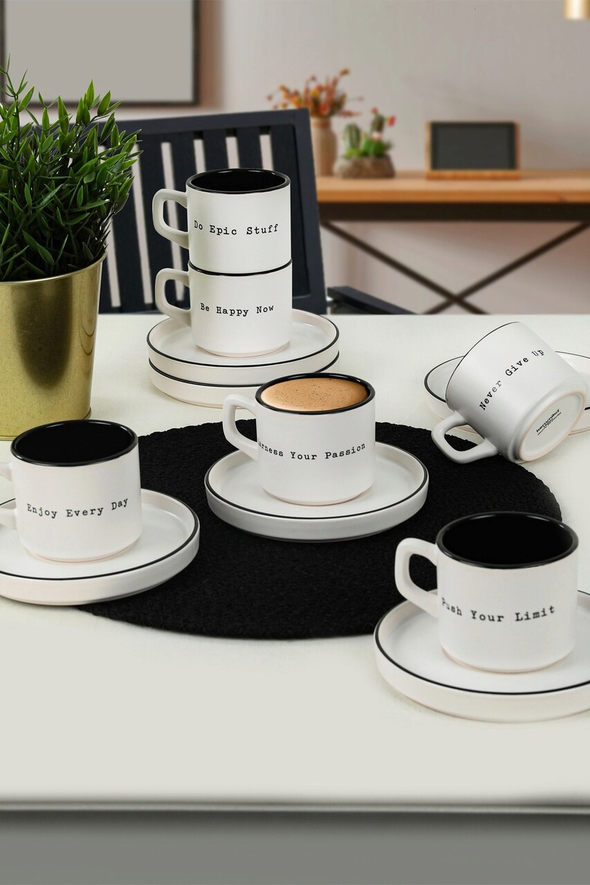 Set pentru ceai, Keramika, 275KRM1870, Ceramica , Nu absoarbe apa, Alb/Negru - 1 | YEO