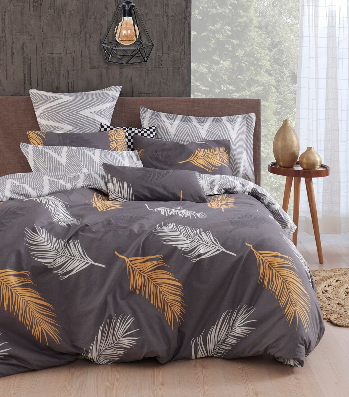 Lenjerie de pat dubla, Olivia - Gold, Grey vPoly, Eponj Home, 65% bumbac/35% poliester