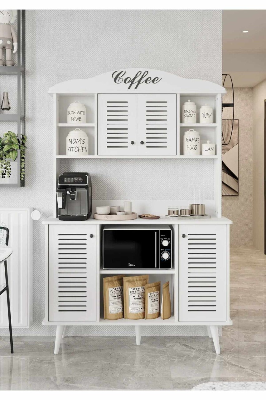 Dulap de bar pentru cafea, Hanah Home, Avior 120, 120x170x40 cm, MDF, Alb - view 2