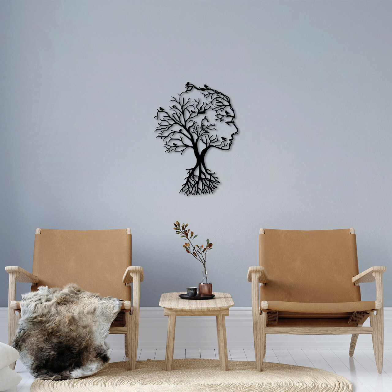Decoratiune de perete, Acacia Tree, Metal, Dimensiune: 52 x 70 cm, Negru - 2 | YEO