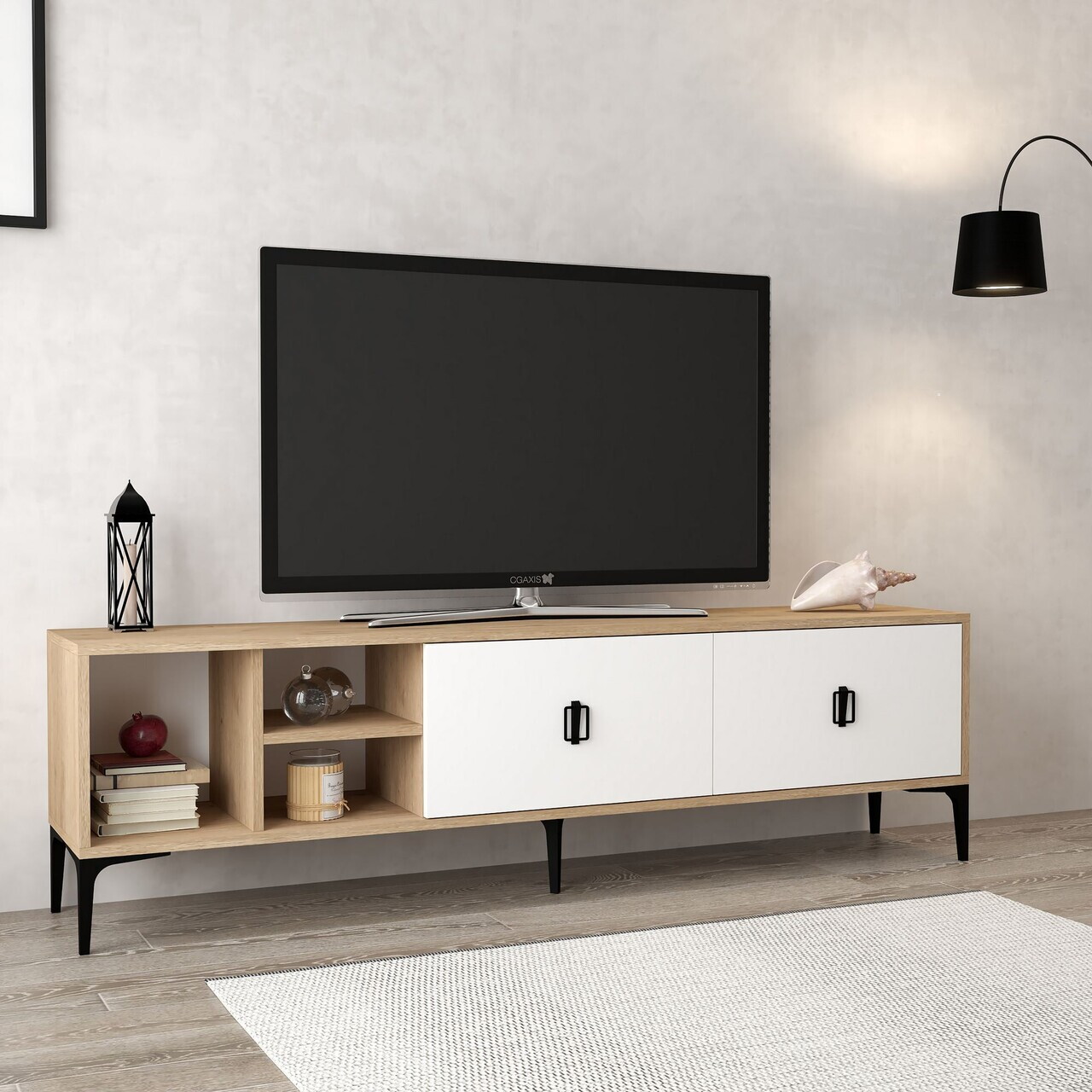 Comoda TV, Hanah Home, Era 3804, 180x50x35 cm, PAL, Stejar Safir / Alb — imaginea 4