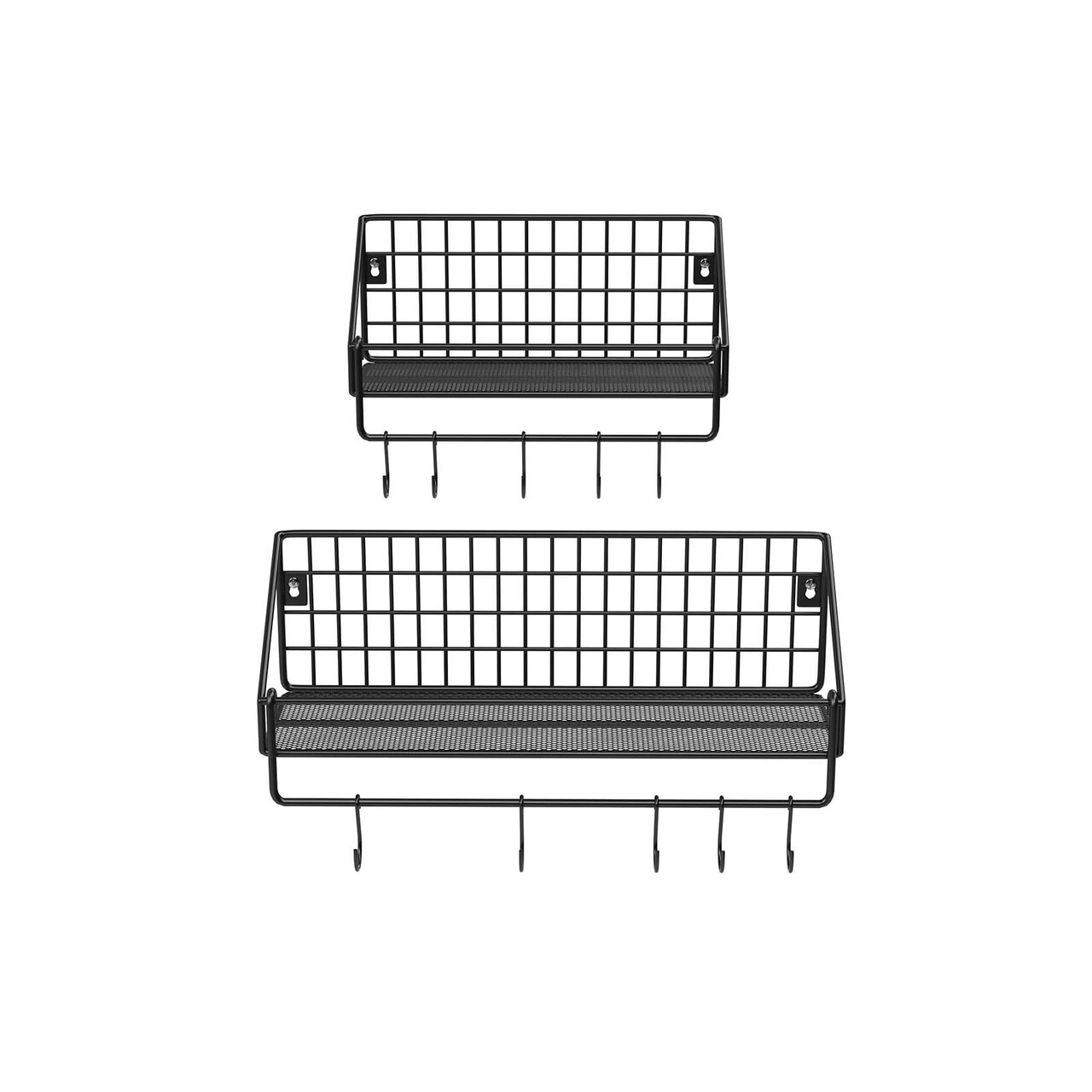 Set 2 rafturi de perete cu 10 agatatori, Vasagle, 40x13x12 cm/30x13x12 cm, otel, negru - 1 | YEO