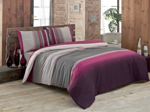 Lenjerie de pat dubla king size, Victoria, Lotus v2 121VCT62413, 3 piese, amestec bumbac, multicolor Lenjerii de Pat