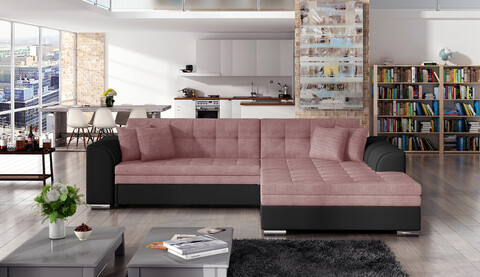Coltar extensibil dreapta 4 locuri, ELTAP, Sorento, 296x194x78 cm, lemn/poliester, roz/negru