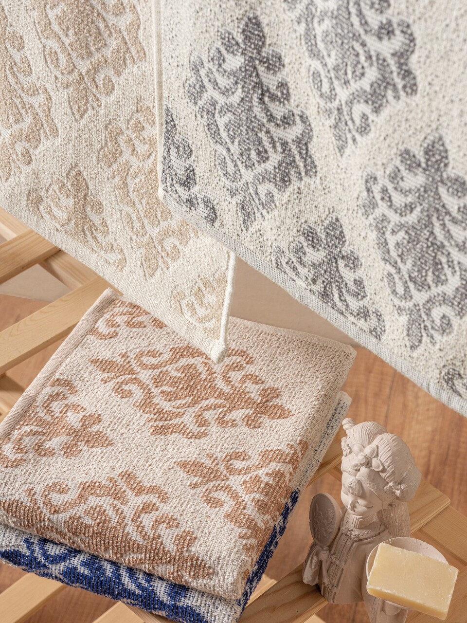 Set prosoape de baie, Cotton Box, Bertel Asorti, Bumbac/Poliester, Bej / Albastru / Gri