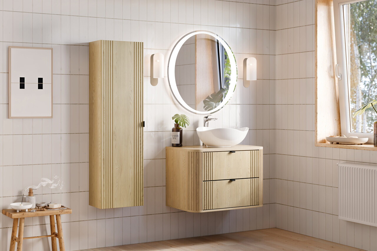 Dulap inalt cu usa, cu fixare pe perete, Ovalia Cremona, Comad,  40x25.4x140 cm, MDF/PAL laminat, stejar cremona — imaginea 11