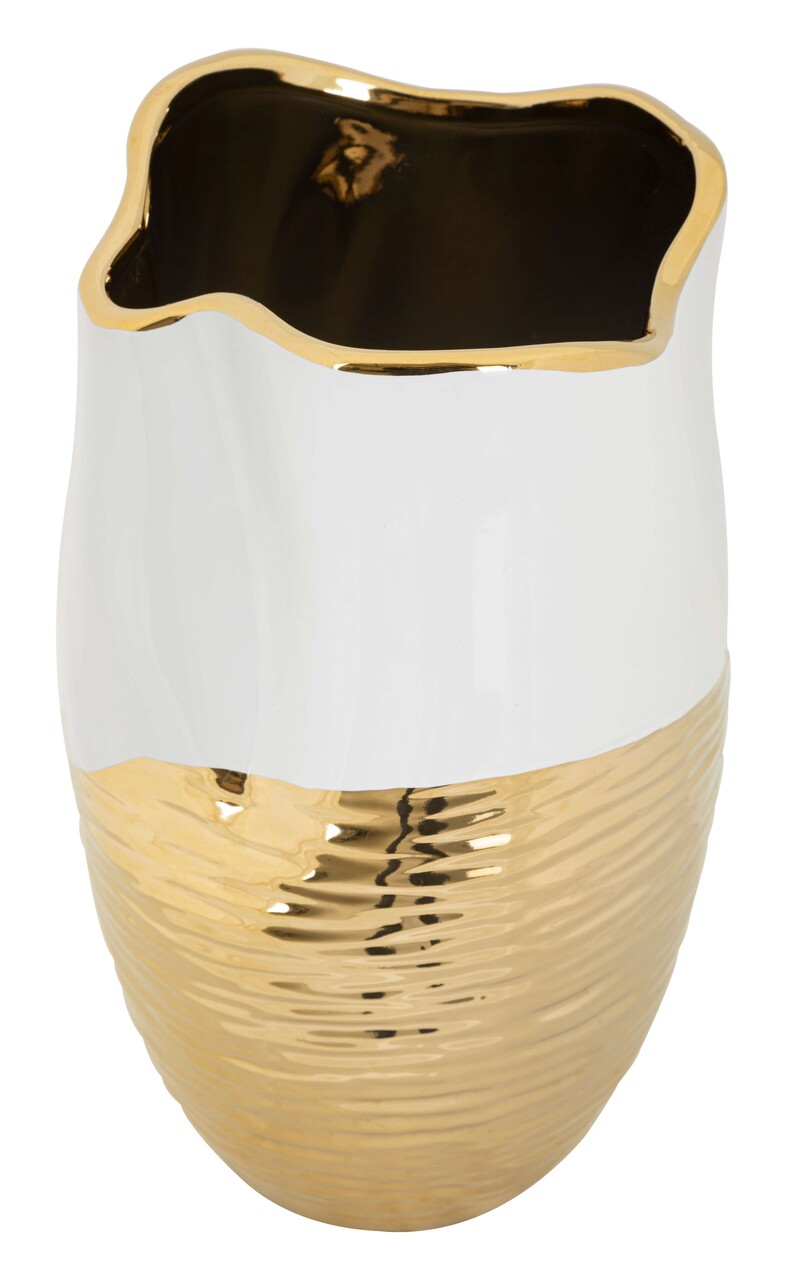 Vaza decorativa Lux, Mauro Ferretti, 20x35 cm, ceramica, alb/auriu
