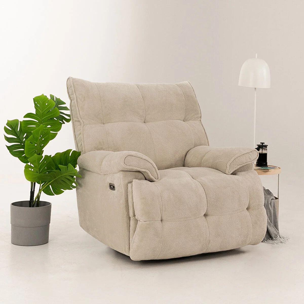 Fotoliu cu recliner, Atelier del Sofa, 752EST1514, Frame: 70% HORNBEAM/30% MELAMINE COATED CHIPBOARD, Crem