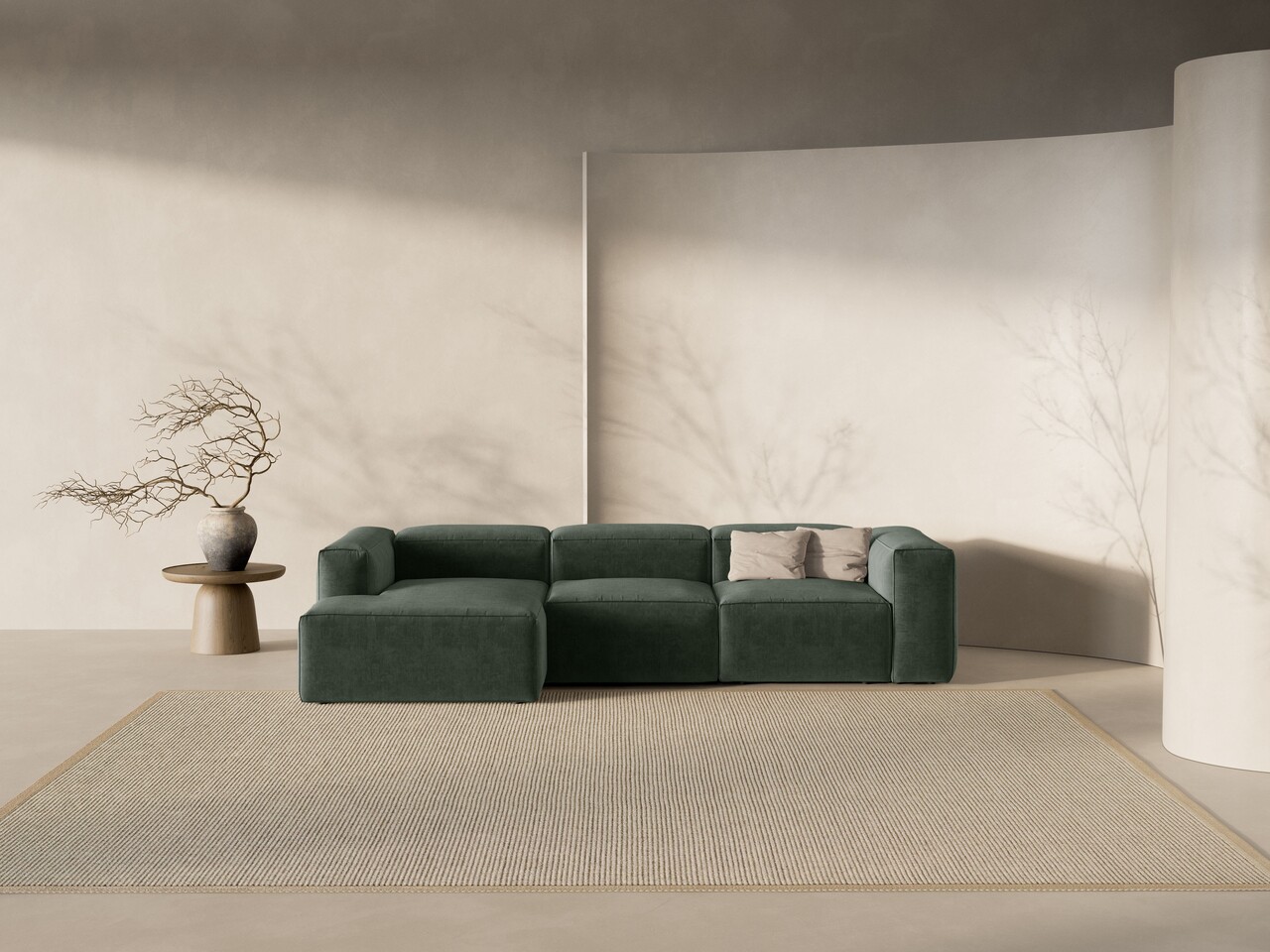 Coltar stanga 3 locuri, Bergamo, Cosmopolitan Design, 304x152x70 cm, tesatura structurata, verde muschi - 1 | YEO