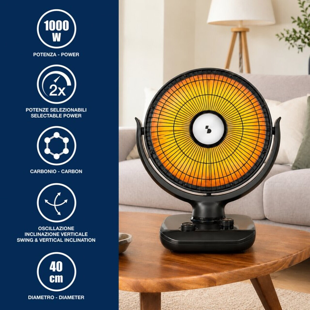 Aeroterma cu carbon Beper, 1000W, 45x29.5x55 cm, negru — imaginea 6