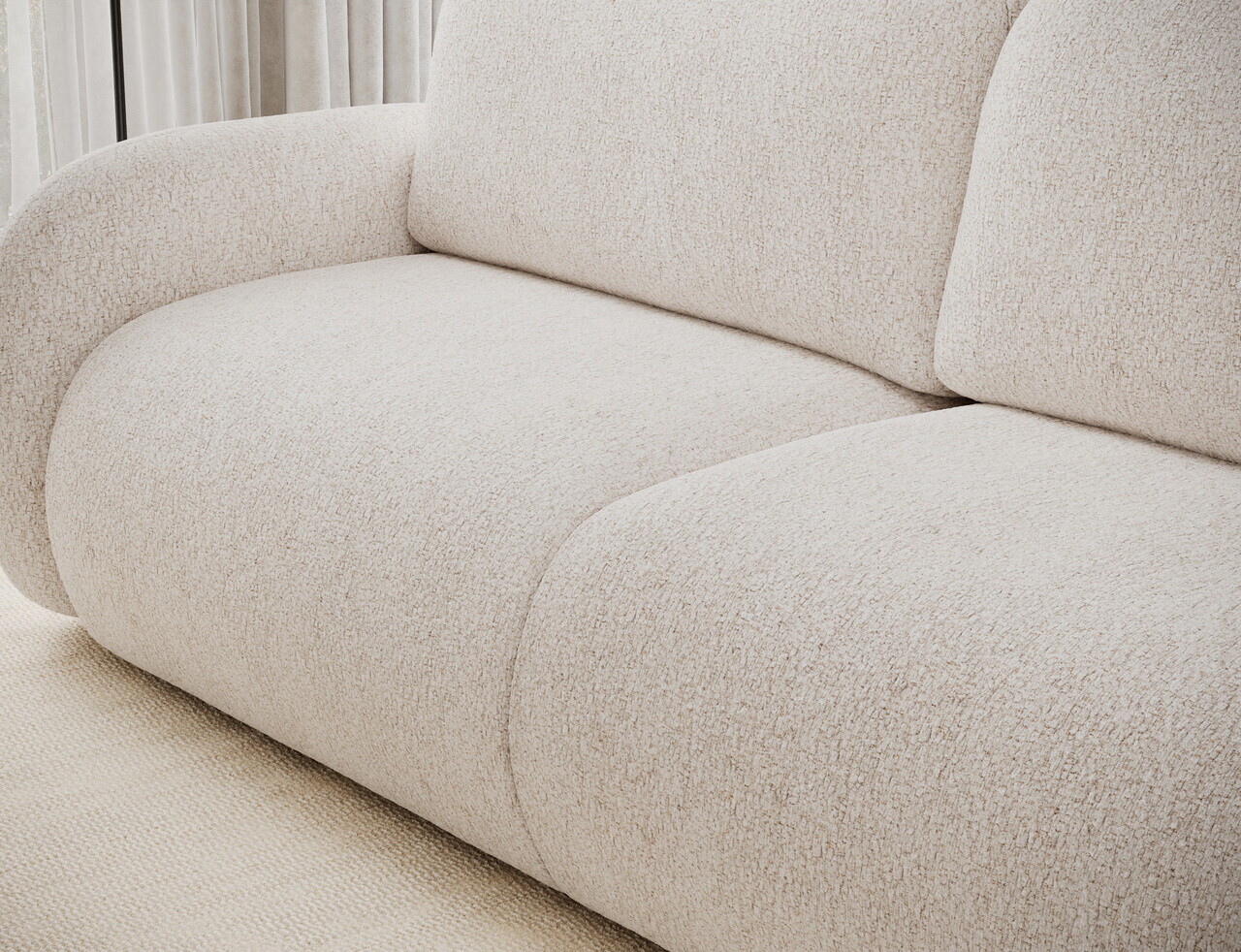 Canapea extensibila 3 locuri ELTAP, Avuela, 250x105x94 cm, lemn/tesatura chenille, alb murdar — imaginea 8
