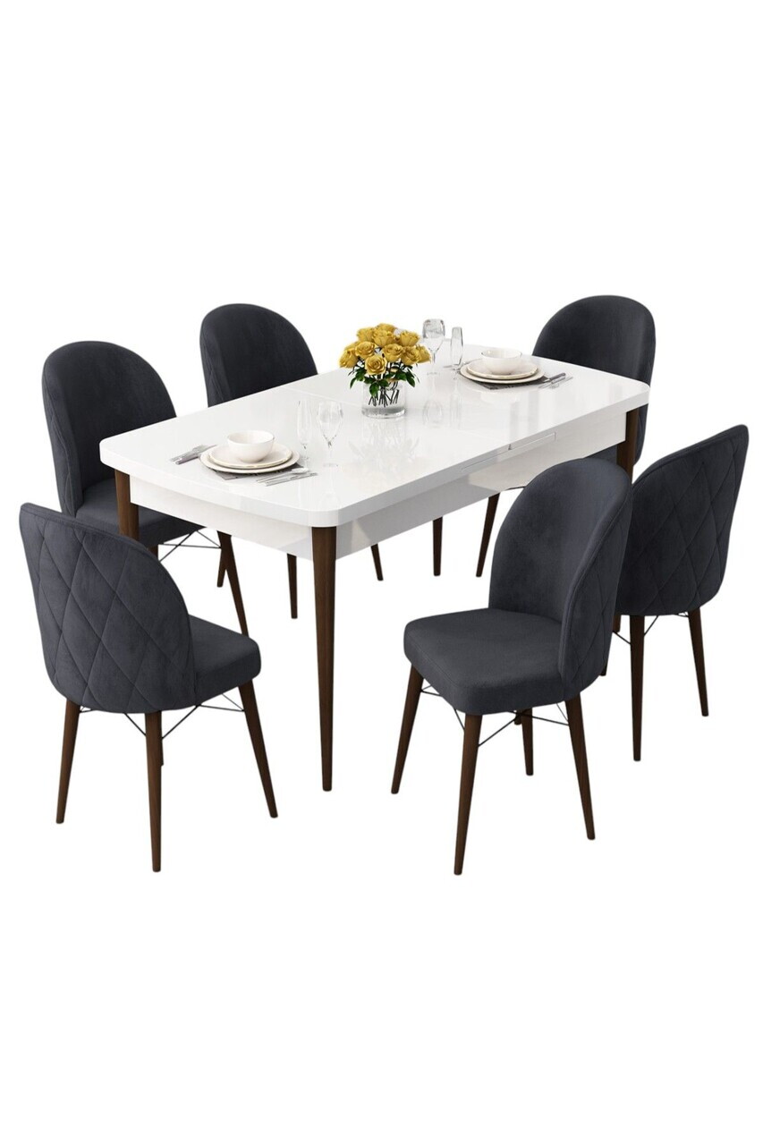 Set masa extensibila si scaune (7 piese), Hanah Home, Rut, Alb / Nuc / Antracit — imaginea 2