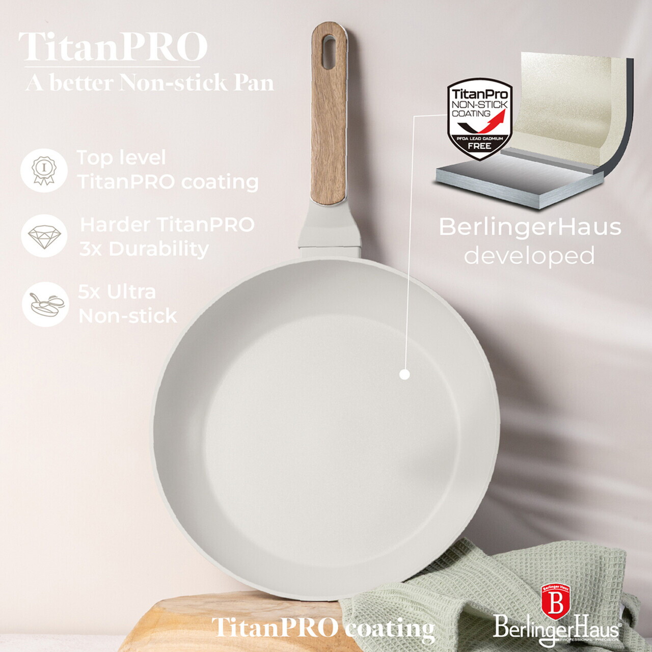 Set 3 tigai Berlinger Haus, Sahara Nordic, 20/24/28 cm, aluminiu forjat, crem mat/natur - imagine 6