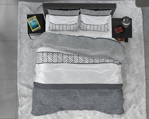 Lenjerie de pat pentru doua persoane, Satin Joan Anthracite, Royal Textile, 3 piese, bumbac satinat, gri