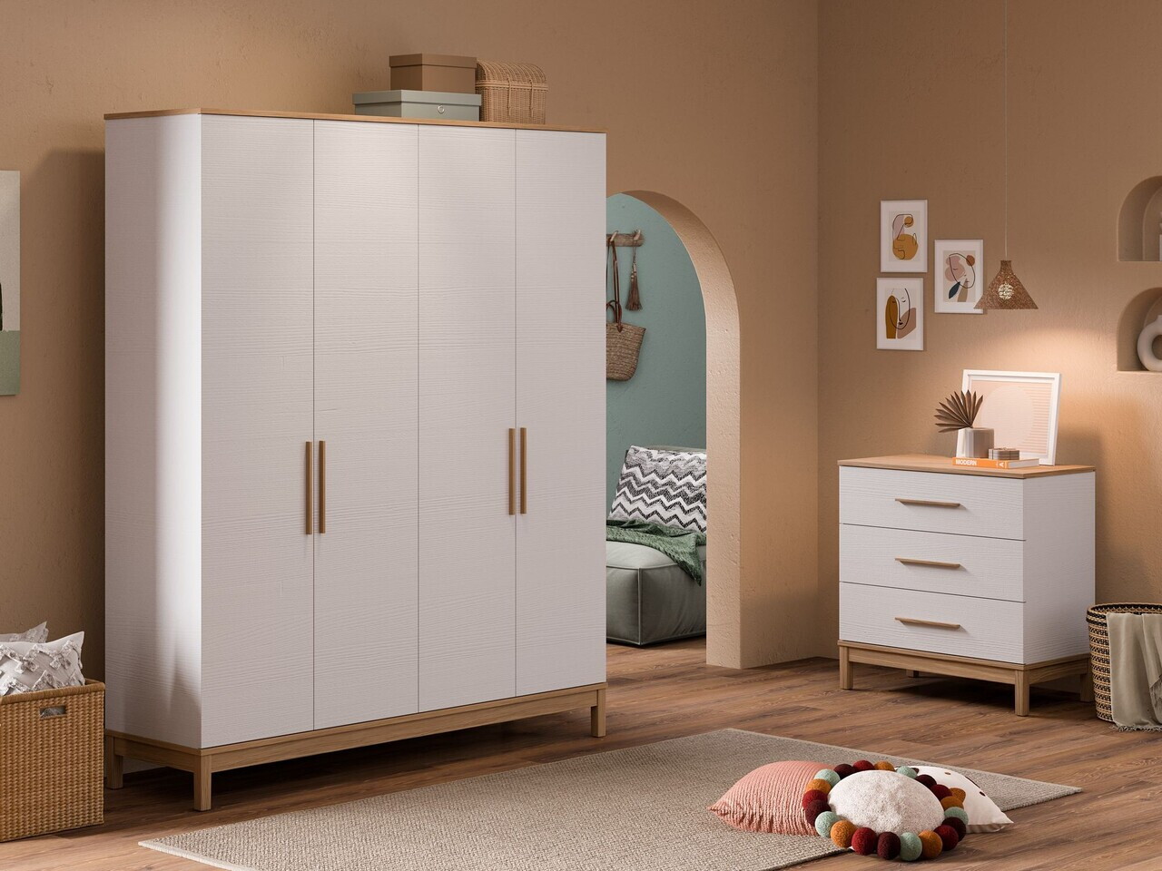 Dulap pentru haine Hanah Home Etto 181.1x219.85x52.3 cm PAL MELAMINAT Lemn / Stejar alb