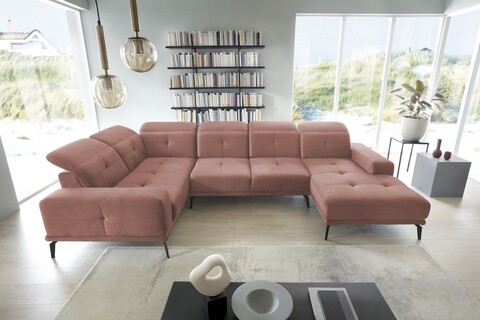 Coltar stanga 6 locuri ELTAP, LT-24NU, Neviro, 350x201x77 cm, lemn/poliester, roz