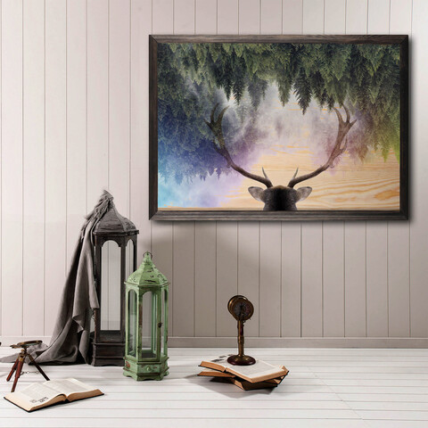 Tablou decorativ, Stag Heaven XL, Lemn, Lemn, Multicolor Bystag