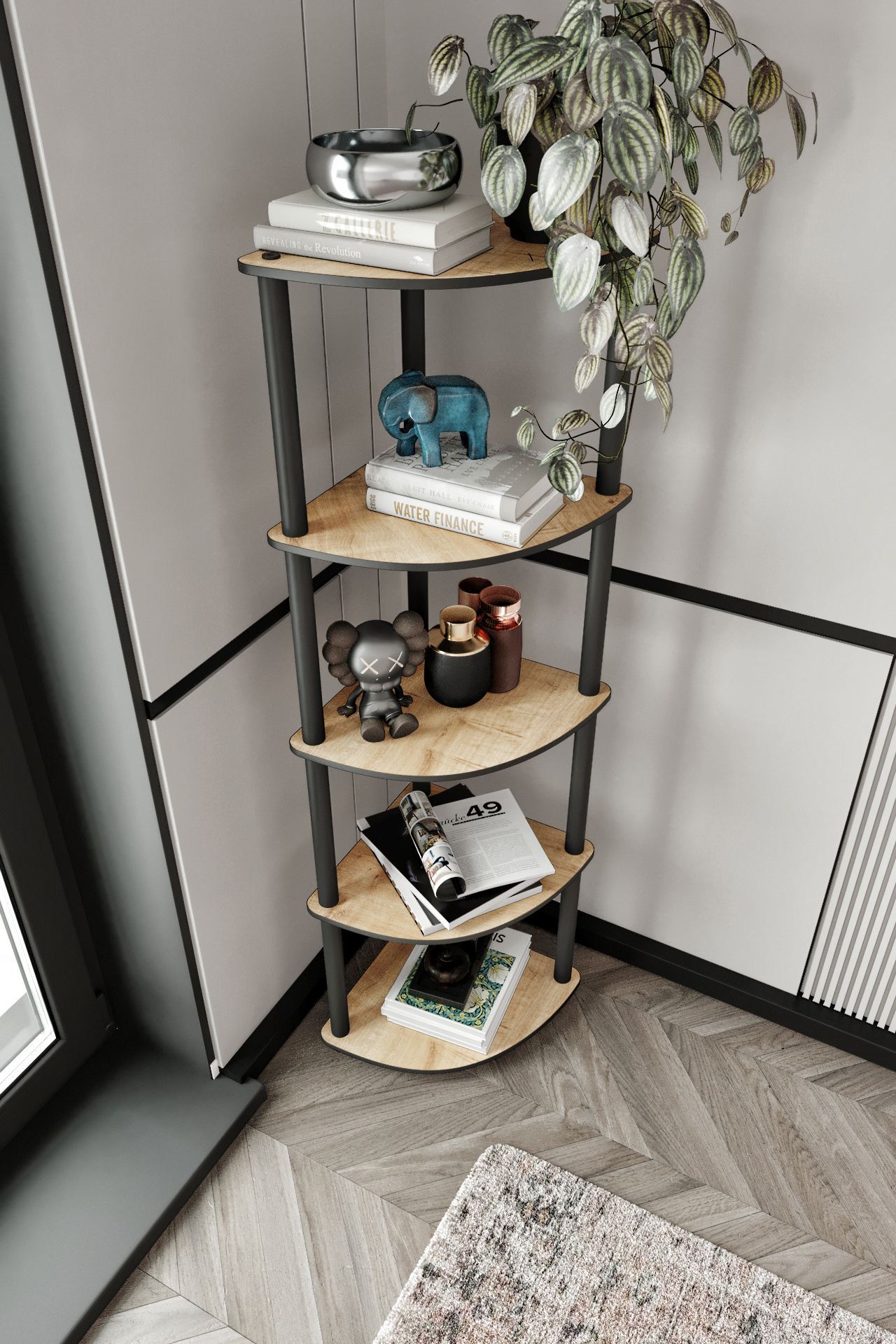 Corp biblioteca, Poter, Bookcase 5 Corner, 34x139x34 cm, Stejar