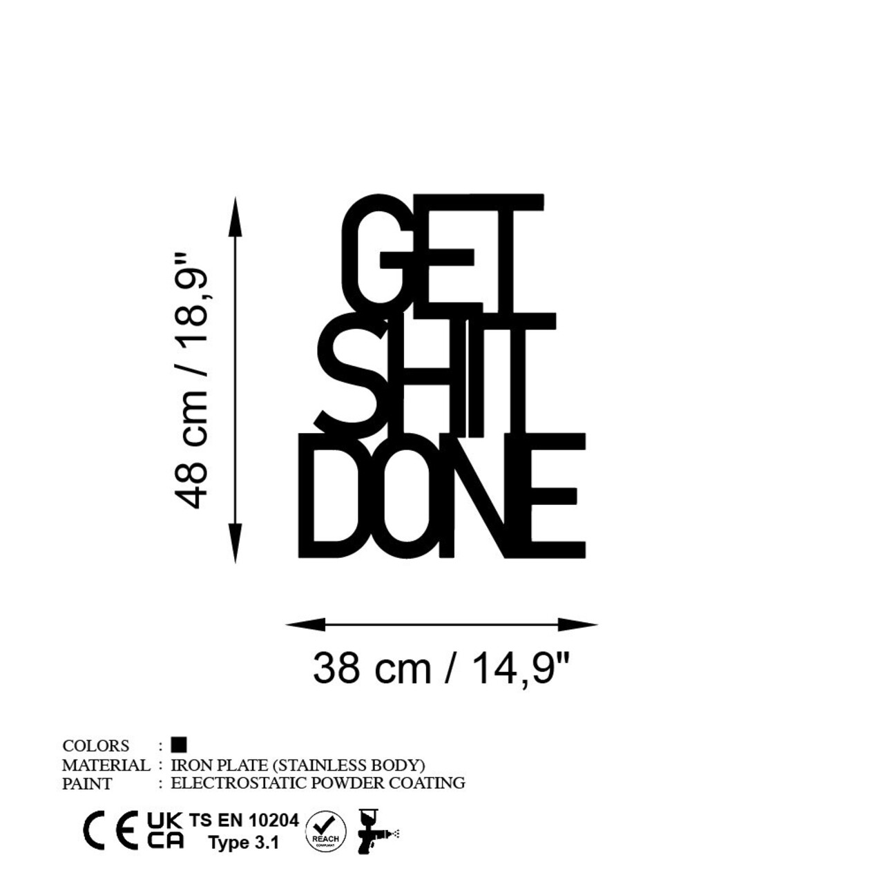 Decoratiune de perete, Get Shit Done 15, Dimensiune: 38 x 48 cm , Negru - view 6