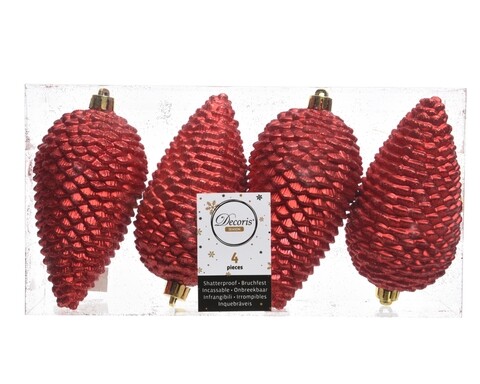 Poza Set 4 globuri Pinecone Red, Decoris, plastic, rosu