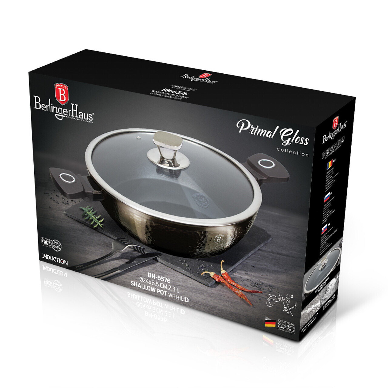 Oala cu capac Berlinger Haus, Primal Gloss, 24 cm, 2.3 L, aluminiu forjat, negru - imagine 20