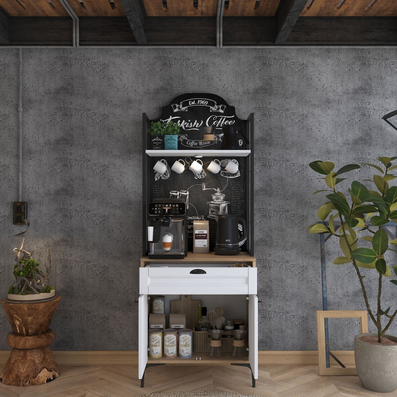 Dulap multifunctional, Hanah Home, JE158, 70x184.6x40 cm, PAL melaminat, Nuc/Alb - view 4