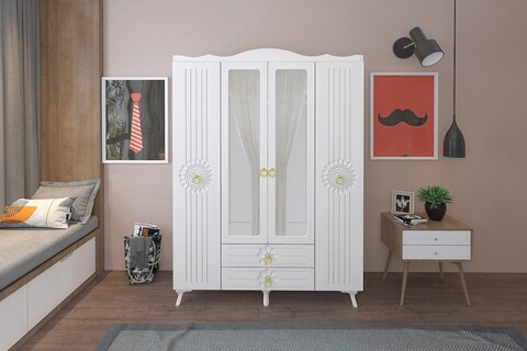 Dulap pentru haine, Glenevis, Elif 414, 140x188x50 cm, Alb Glenevis