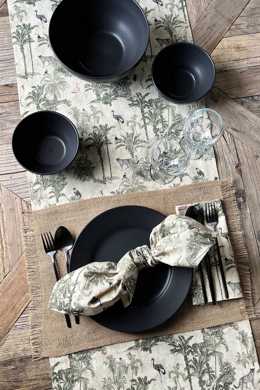 Traversa de masa, SX - Kitchen, 626SRT1140, Bumbac , Dimensiune: 45 x 150 cm (1 bucată), Alb/Verde închis - 1 | YEO