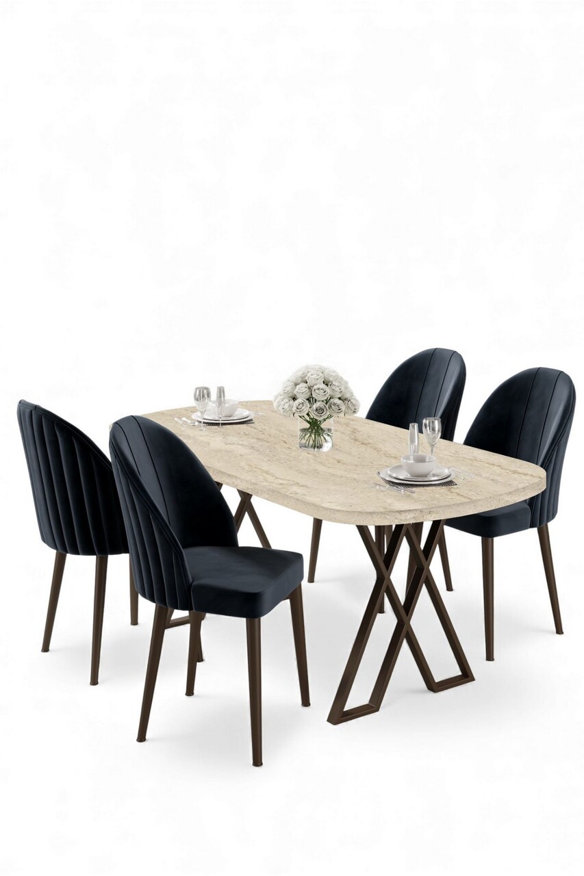 Set masă și scaune (5 bucăți), Hanah Home, Kaye, Travertin / Antracit - view 2