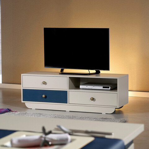Comoda TV, Comforty, Casablanca, 140x48x41 cm, Alb / Albastru 140x48x41