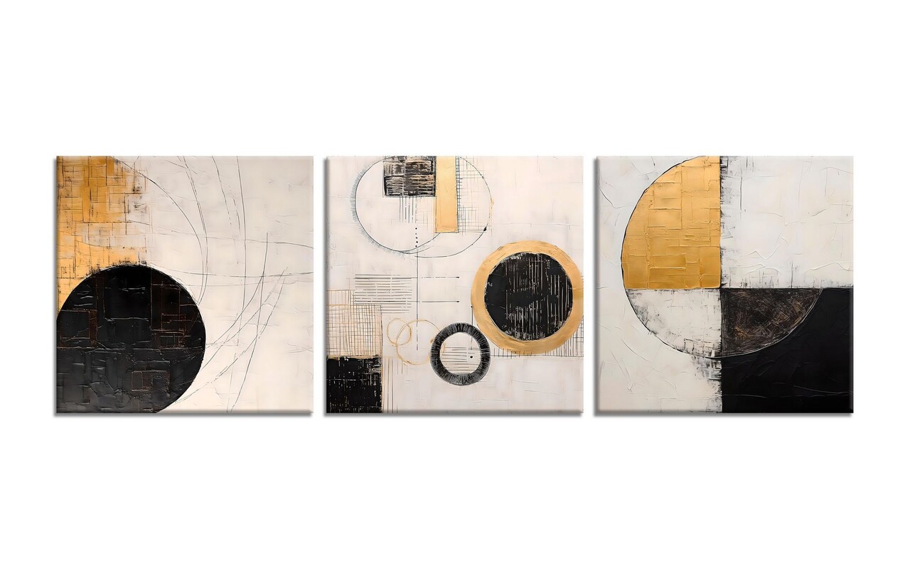 Set 3 tablouri decorative, FAH14, Cadru: 100% LEMN (Grosime: 2 cm), Aur/Negru - view 4
