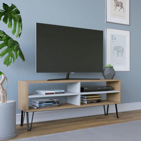 Comoda tv, retricy, farrar, 120x25x46.6 cm, pal, stejar / alb
