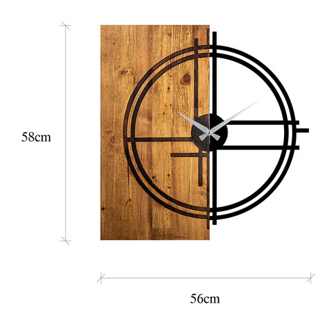 Ceas de perete, Wooden Clock 38, Lemn/metal, Dimensiune: 56 x 3 x 58 cm, Nuc deschis / Negru