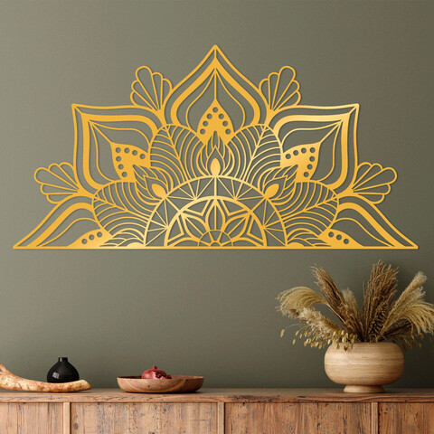 Decoratiune de perete, mandala-s-1-gold, metal, dimensiune: 118 x 1,5 x 59 cm, auriu