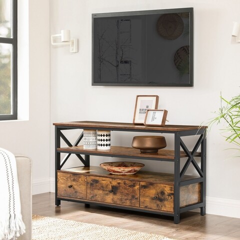 Comoda TV, Vasagle, 110 x 40 x 63 cm, PAL/otel, maro rustic