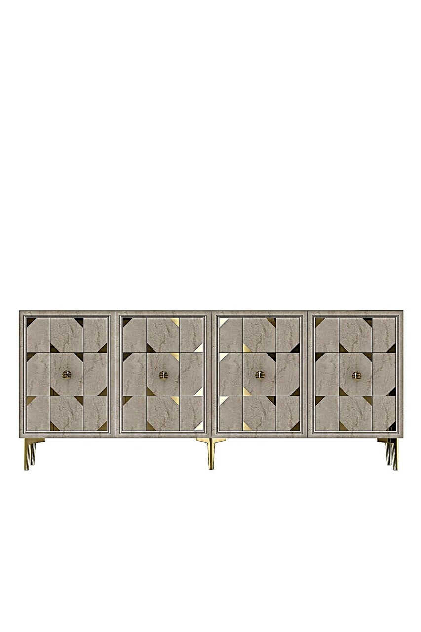 Consola, Hanah Home, Moka 150, 150x75x32 cm, White / Travertine / Gold — imaginea 4