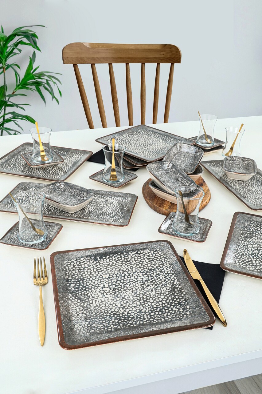 Set de mic dejun, Keramika, 275KRM1714, Ceramica, Gri închis/Alb - 1 | YEO