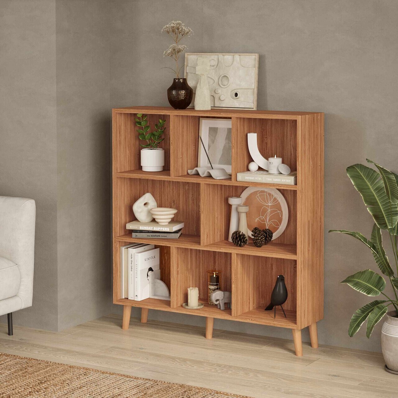 Corp biblioteca Hanah Home Bristol 100x107x24 cm PAL Bambus închis
