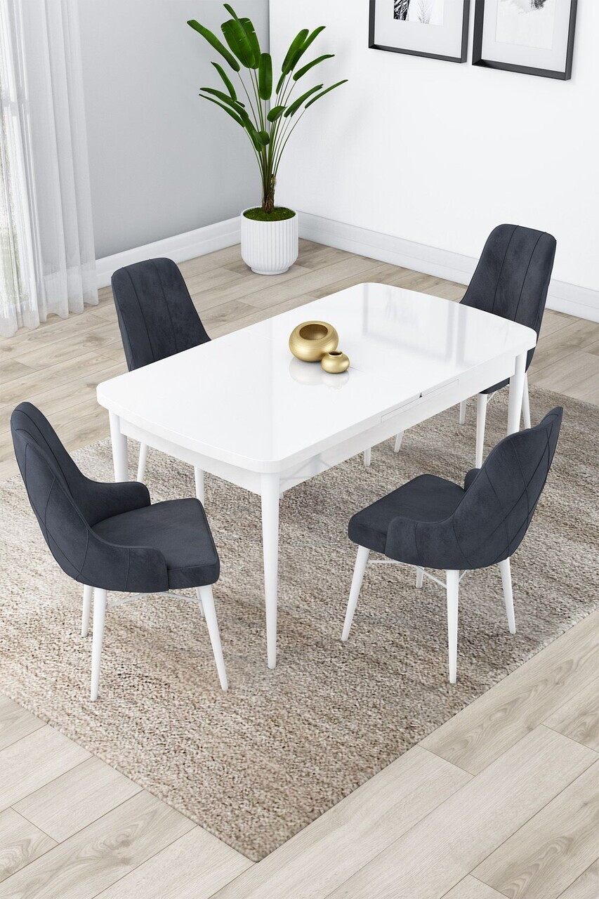 Set masa extensibila si scaune (5 piese), Hanah Home, Lia, Alb / Antracit