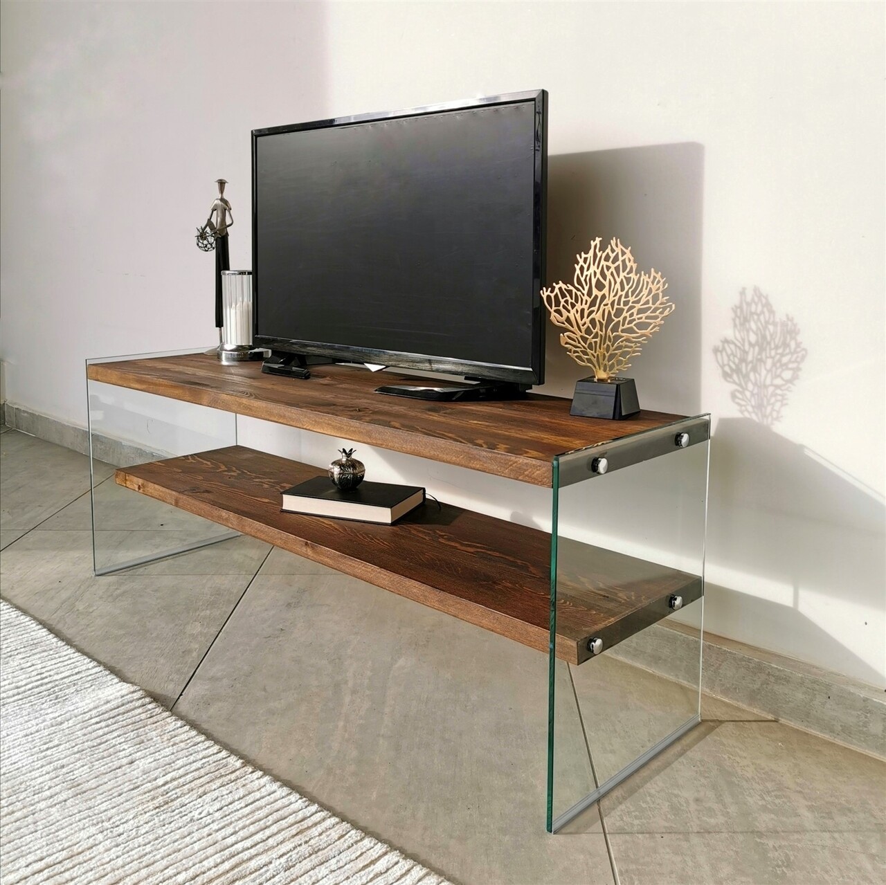 Comoda TV Cu Rafturi De Perete Neostill TV105, 120 X 45 Cm/85 X 25 Cm, Walnut