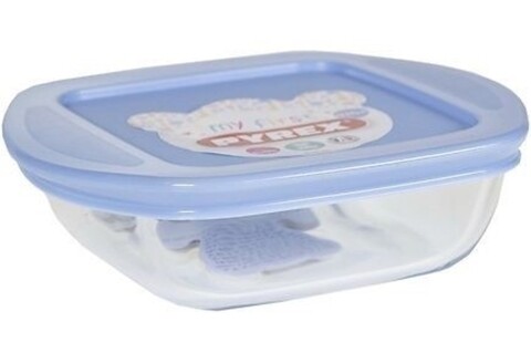 Caserola rectangulara cu capac, Pyrex My First, 0.35 L, sticla temperata, bleu mezoni.ro