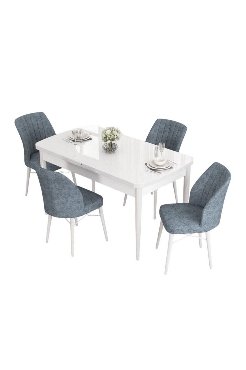 Set masa extensibila si scaune (5 piese), Hanah Home, Eva, Alb/Gri — imaginea 2