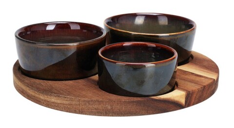 Set boluri pentru gustari round, 4 piese, ceramica, maro