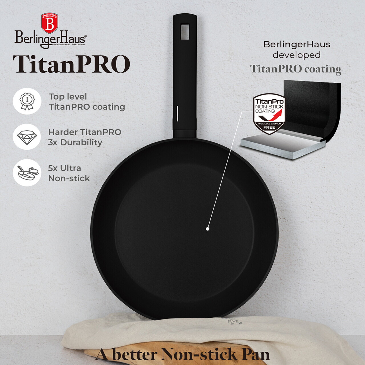Tigaie Berlinger Haus, Matte Black, 28 cm, 2.4 L, aluminiu forjat, negru - imagine 10