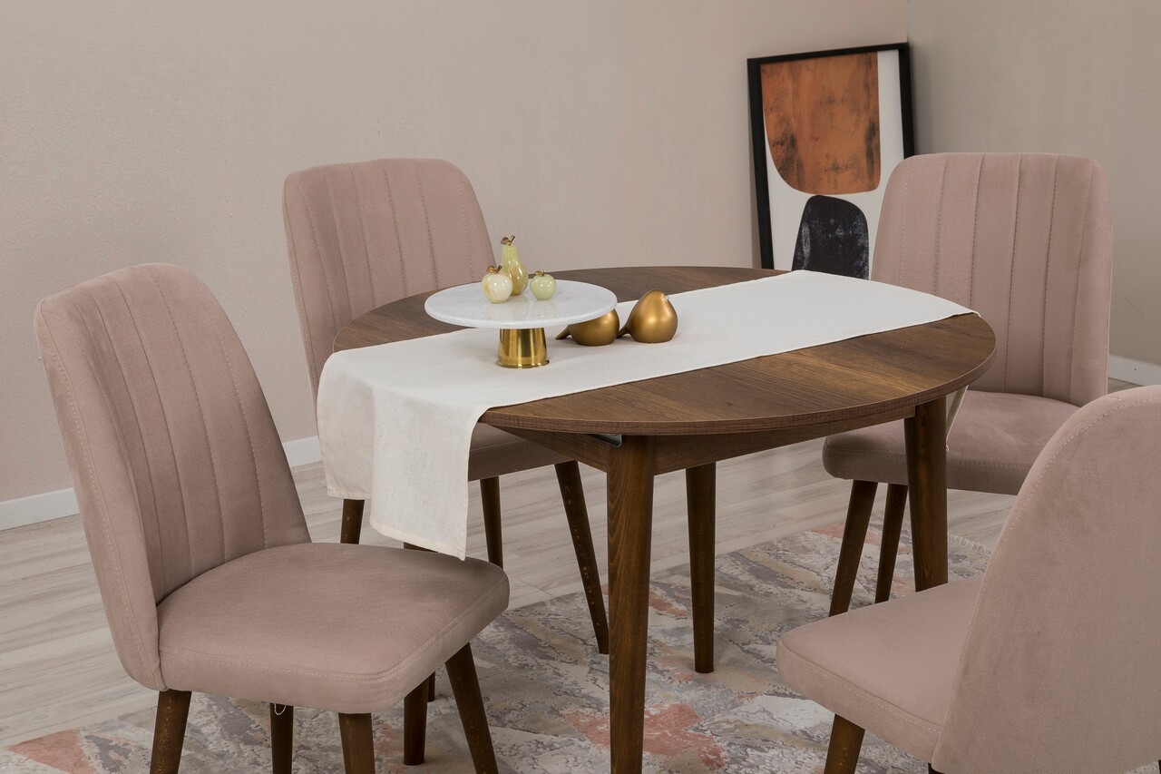 Set masa extensibila si scaune, Hanah Home, Vina 0900, Nuc / Piatra - imagine 3