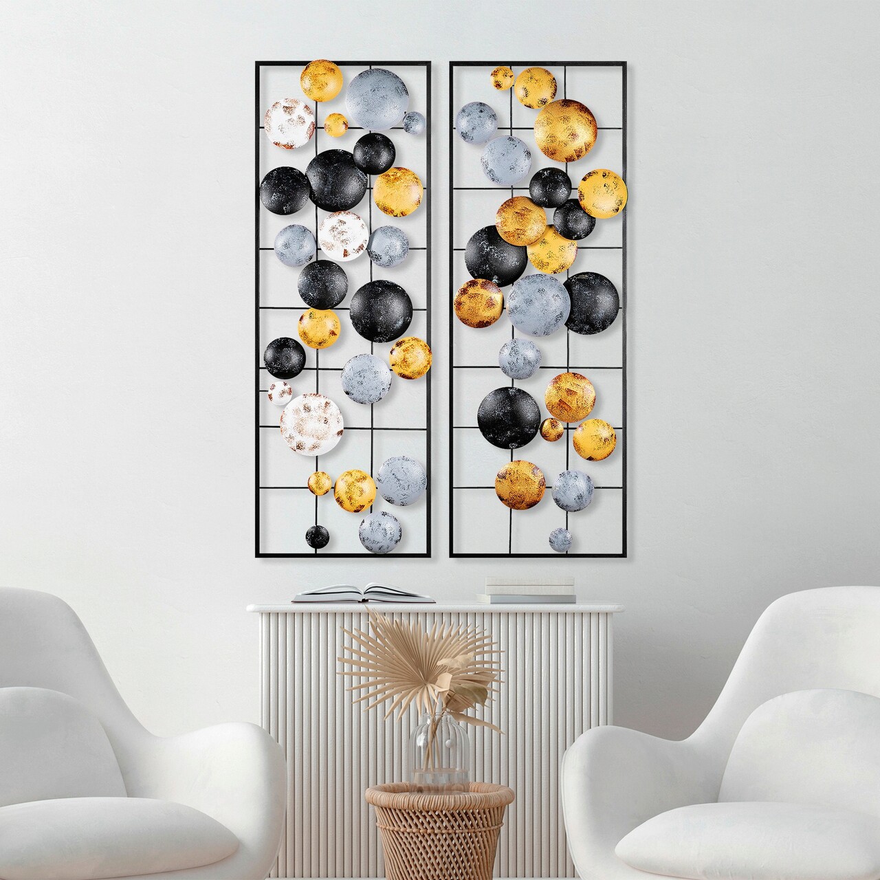Decoratiune de perete, Camber, Metal, Latime: 32 cm / Inaltime: 92 cm / Adancime: 4 cm (2 bucati), Multicolor - 1 | YEO