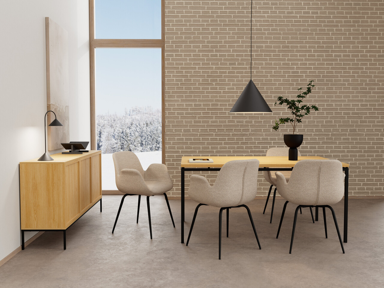 Scaun Beth, Actona, 58x56x82.5 cm, poliester/otel, bej nisip