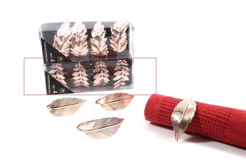 Set 4 inele pentru servetele Ash leaf, Mercury, Ø4 cm, PVC, roz auriu