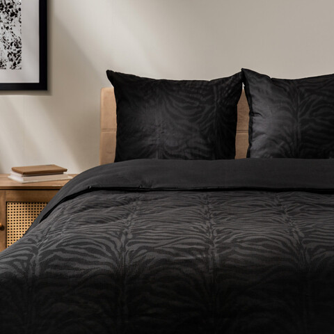 Lenjerie de pat dubla Lyra, Homla, 3 piese, 160x200 cm, bumbac, negru